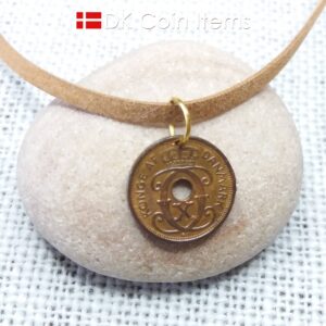 Denmark 1940 coin pendant necklace - Letter C initial on 84 year old 1 ore - 84th birthday gift - Danish souvenir - Cord/chain option