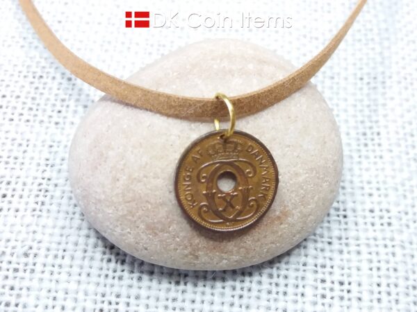 Denmark 1940 coin pendant necklace - Letter C initial on 84 year old 1 ore - 84th birthday gift - Danish souvenir - Cord/chain option