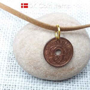 Denmark 1936 coin pendant necklace - Letter C initial on 88 year old 1 ore - 88th birthday gift - Danish souvenir - Cord/chain option