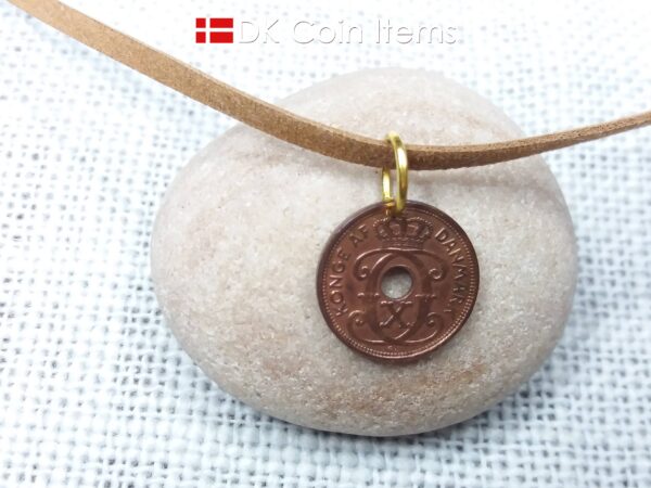 Denmark 1936 coin pendant necklace - Letter C initial on 88 year old 1 ore - 88th birthday gift - Danish souvenir - Cord/chain option