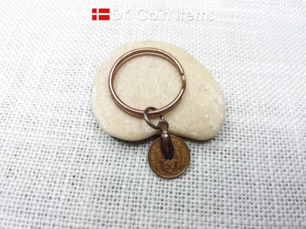 Denmark 1936 coin keychain - 88 year old crowned letter C initial 1 ore as coin pendant - 88th birthday gift - Antique Danish souvenir