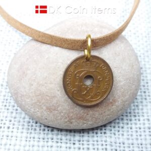 Denmark 1935 coin pendant. 89 years old C initial 1 ore coin.