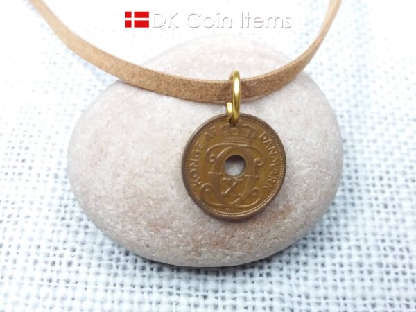 Denmark 1935 coin pendant. 89 years old C initial 1 ore coin.