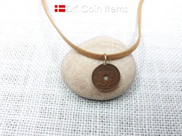 Denmark 1927 coin pendant. 97 years old C initial 1 ore coin.