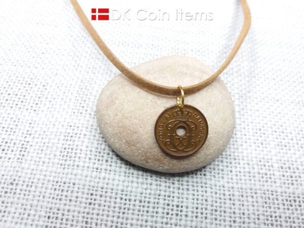 Denmark 1928 coin pendant. 96 years old C initial 1 ore coin.