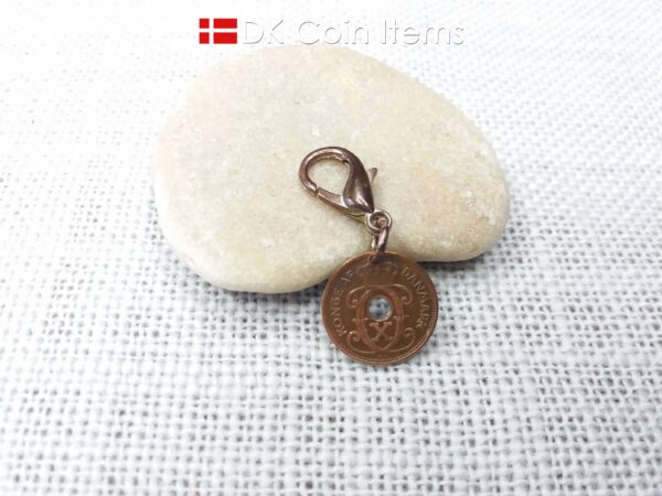 Denmark 1928 coin charm. C-initial 1 ore coin 96 years old.