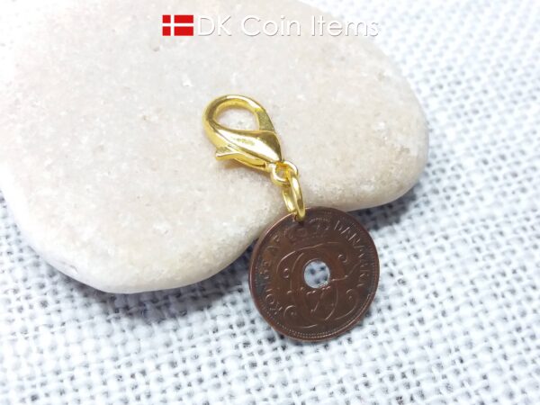 Denmark 1927 coin charm. C-initial 1 ore coin 97 years old.