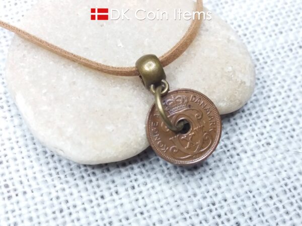 Danish 1930 coin necklace. 94 years old C-initial 1 ore coin.