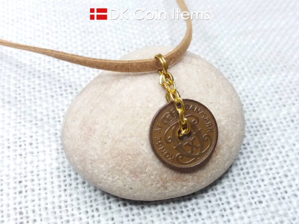 Danish 1930 coin necklace. C-monogram 1 ore coin 94 years old.