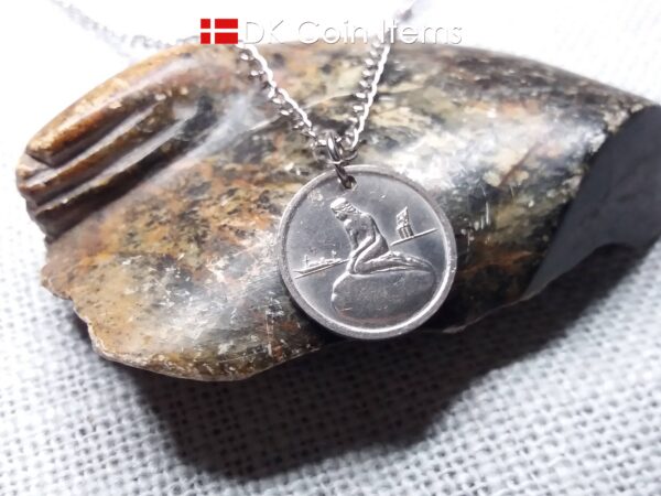 The Danish Little Mermaid coin pendant necklace. Copenhagen Tramways vintage fare token 1966-1967. Chain/cord options