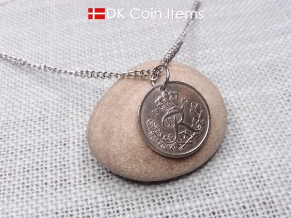 Denmark 1949 R-initial coin necklace with 75 year old vintage 25 ore as coin pendant. Cord/Chain options