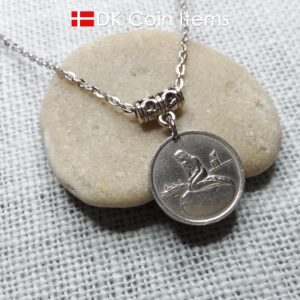 Denmark Little Mermaid necklace (chain included) - Copenhagen Tramways vintage token coin from the 1960s with The Little Mermaid sculpture