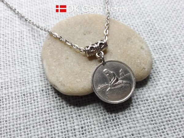 Denmark Little Mermaid necklace (chain included) - Copenhagen Tramways vintage token coin from the 1960s with The Little Mermaid sculpture