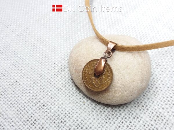 Denmark 1930 C-initial coin necklace - 94 year old vintage copper 1 ore coin pendant - Antique Danish souvenir gift - Cord/chain options