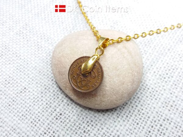 1930 C-initial coin necklace - 94 year old Denmark vintage copper 1 ore coin pendant - Antique Danish souvenir gift - Cord/chain options