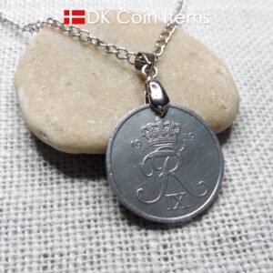 Denmark 1959 coin necklace - Letter R initial on 65 year old 5 ore - 65th birthday gift - Danish souvenir - Cord/chain options