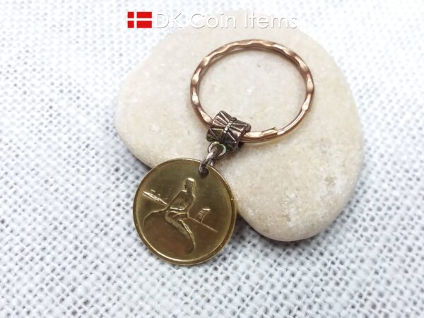 Denmark Mermaid keychain - The Little Mermaid sculpture on Copenhagen vintage token coin 1966-1967 - Danish fairy tale souvenir