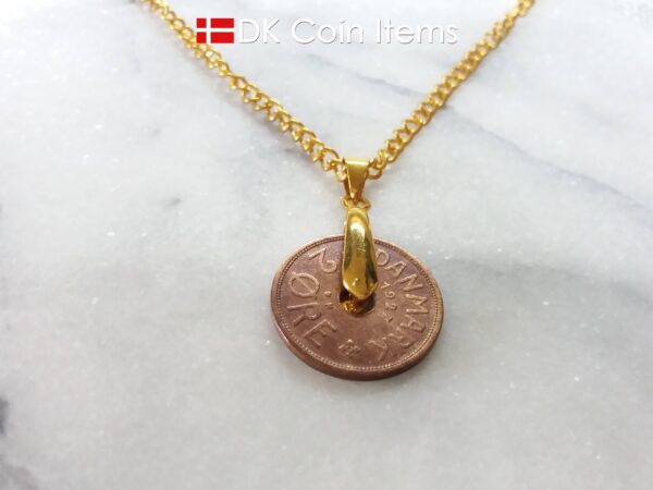 Denmark 1927 coin necklace - Crowned letter C initial on 97 year old 2 ore - Antique Danish souvenir gift - Cord/chain options