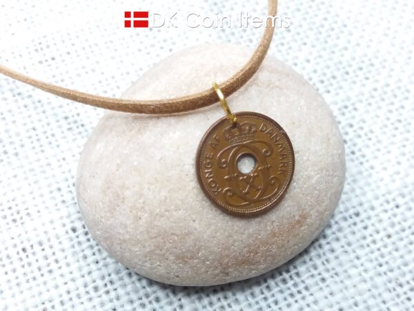 Denmark 1929 coin pendant necklace - Letter C initial on 95 year old 2 ore - Antique Danish souvenir gift - Cord/chain options