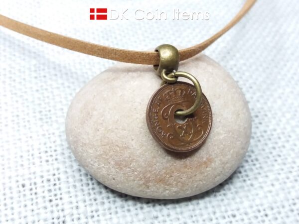 Denmark 1929 coin necklace - Crowned letter C initial on 95 year old 1 ore - Antique Danish souvenir gift - Cord/chain options