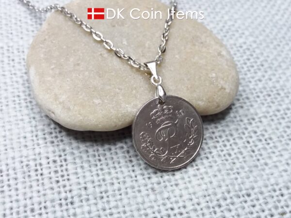 Denmark 1960 coin necklace - 64 year old Crowned Letter R initial 10 ore - 64th birthday gift - Danish souvenir - Cord/chain options