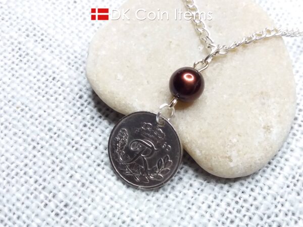 Denmark 1960 coin pendant necklace - 64 year old Letter R initial 10 ore - 64th birthday gift - Danish souvenir - Cord/chain options