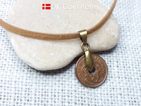 Denmark 1937 coin necklace - Letter C initial on 87 year old copper 1 ore vintage coin pendant - 87th birthday gift - Cord/chain options