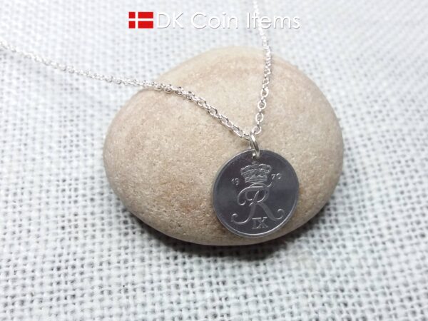 Denmark 1970 coin necklace (chain included) - 54 year old vintage 1 ore (16mm) as coin pendant - 54th birthday gift - Danish souvenir