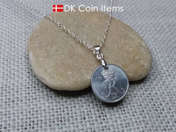 Denmark 1970 coin necklace - 54 year old vintage 1 ore (16mm) as coin pendant - 54th birthday gift - Danish souvenir - Chain included