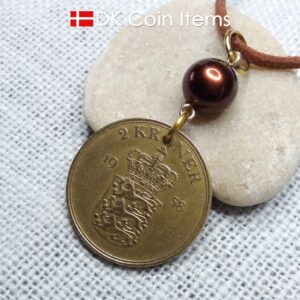 Denmark 1958 coin necklace - 66 year old golden vintage 2 kroner as coin pendant - 66th birthday gift - Cord/Chain options