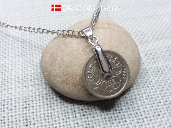 Coin necklace with a Danish 1 krone as coin pendant on a pinch bail with snap lock - Danish souvenir - Cord/chain options