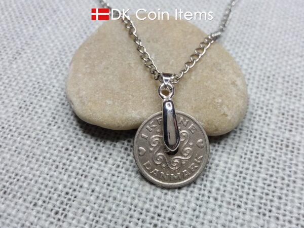 Danish coin necklace with a 1 krone as coin pendant on a pinch bail with snap lock - Danish souvenir - Cord/chain options