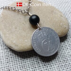 Denmark 1941 coin necklace - 83 year old crowned letter C initial 2 ore - 83rd birthday gift - Antique Danish souvenir - Cord/chain option