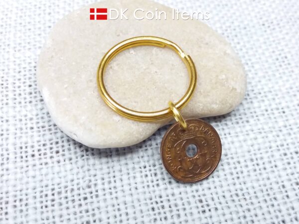 Denmark 1940 coin keychain - 84 year old crowned letter C initial 1 ore as coin pendant - 84th birthday gift - Antique Danish souvenir