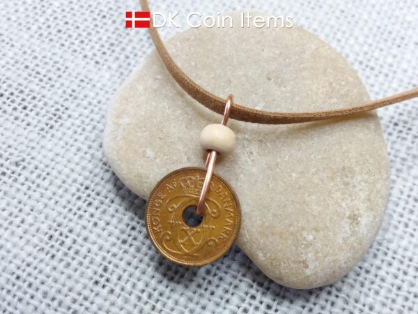 Denmark 1940 coin necklace - 84 year old crowned letter C initial 1 ore - 84th birthday gift - Antique Danish souvenir - Cord/chain option