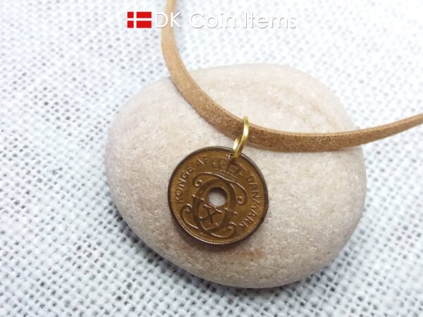 Denmark 1940 coin pendant necklace - Letter C initial on 84 year old 1 ore - 84th birthday gift - Danish souvenir - Cord/chain option