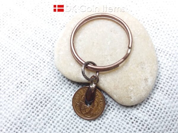 Denmark 1936 coin keychain - 88 year old crowned letter C initial 1 ore as coin pendant - 88th birthday gift - Antique Danish souvenir