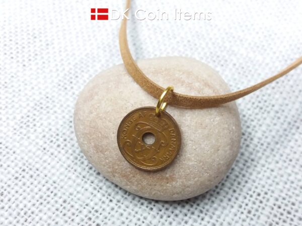 Denmark 1935 coin pendant. 89 years old C initial 1 ore coin.