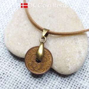 Denmark 1935 coin necklace. C initial. 89 years old 1 ore coin pendant.