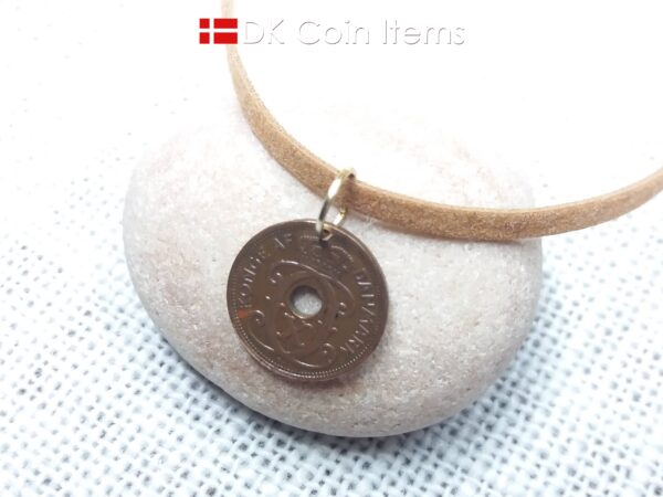 Denmark 1927 coin pendant. 97 years old C initial 1 ore coin.