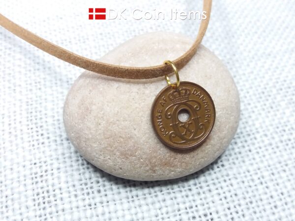 Denmark 1928 coin pendant. 96 years old C initial 1 ore coin.