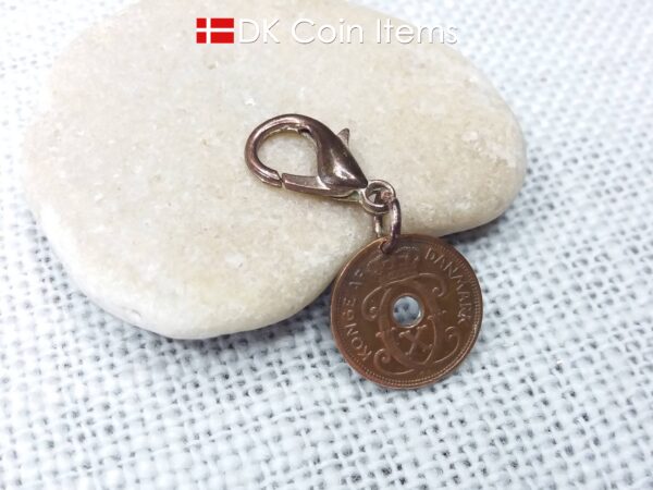 Denmark 1928 coin charm. C-initial 1 ore coin 96 years old.