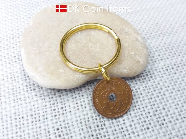 Danish 1932 coin keychain. C-initial 1 ore coin 92 years old.