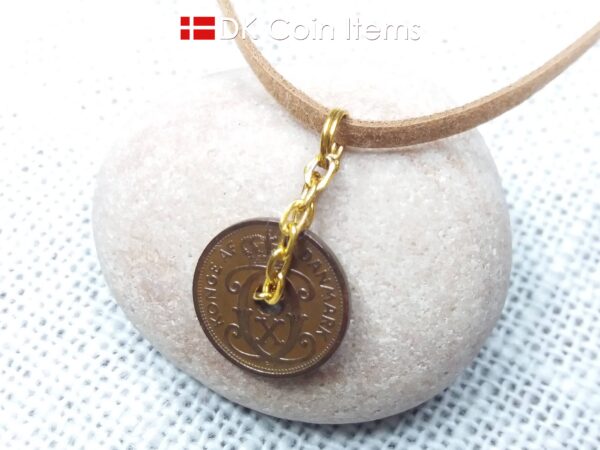 Danish 1930 coin necklace. C-monogram 1 ore coin 94 years old.