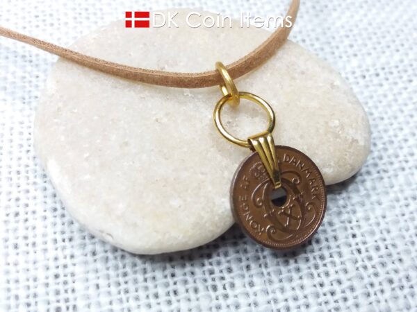 Denmark 1930 coin necklace. Crowned C-monogram 1 ore coin.