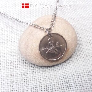 The Little Mermaid Denmark coin pendant necklace. Copenhagen Tramways vintage fare token 1966-1967. Chain/cord options