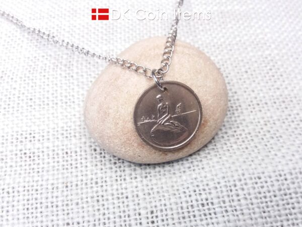 The Little Mermaid Denmark coin pendant necklace. Copenhagen Tramways vintage fare token 1966-1967. Chain/cord options