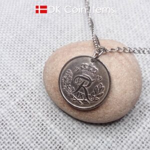 Denmark 1949 R-initial coin necklace with 75 year old vintage 25 ore as coin pendant. Cord/Chain options