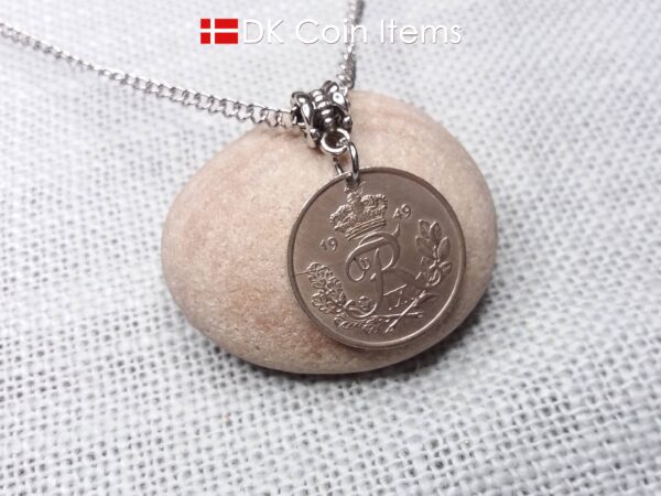 Denmark 1949 R-initial coin necklace with 75 year old vintage 25 ore as coin pendant on bail. Cord/Chain options