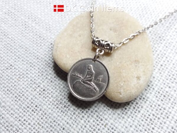 Denmark Little Mermaid necklace (chain included) - Copenhagen Tramways vintage token coin from the 1960s with The Little Mermaid sculpture